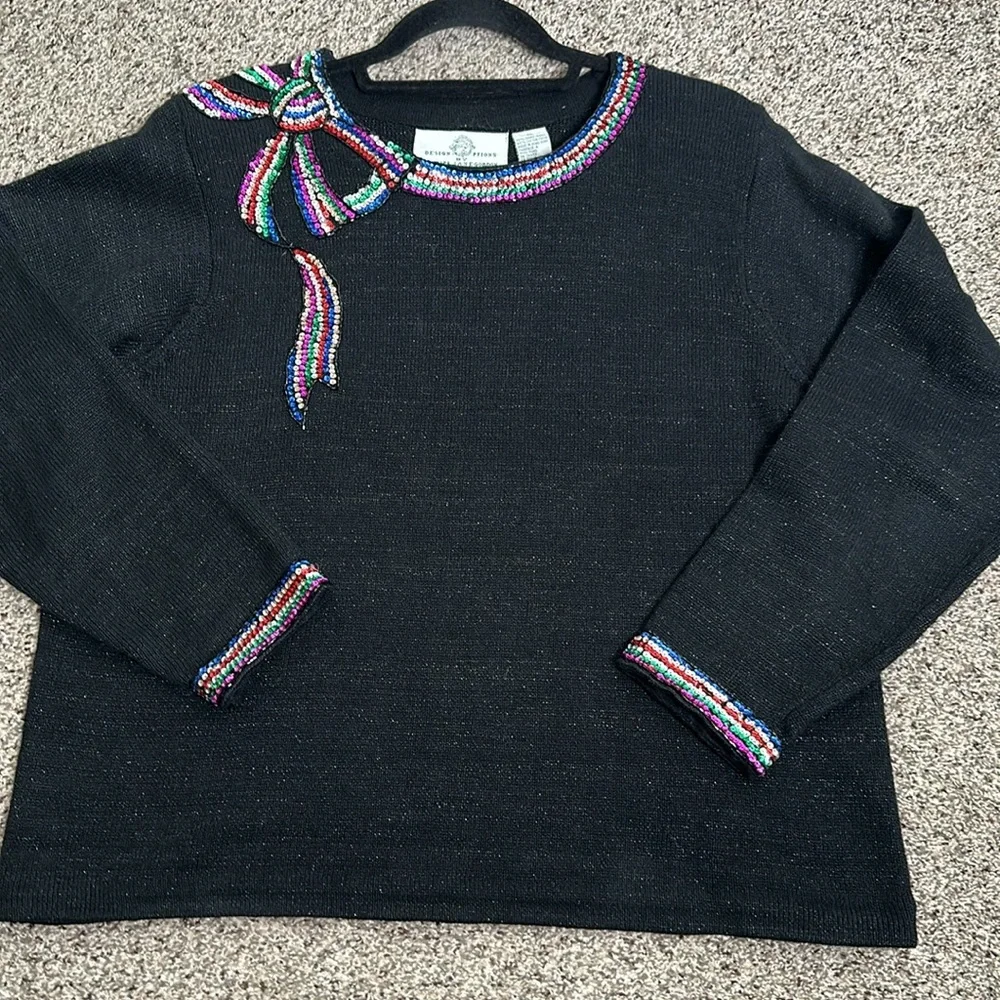 Design options Philip& Jane Gordon black sweater multi sequins vintage size xL
